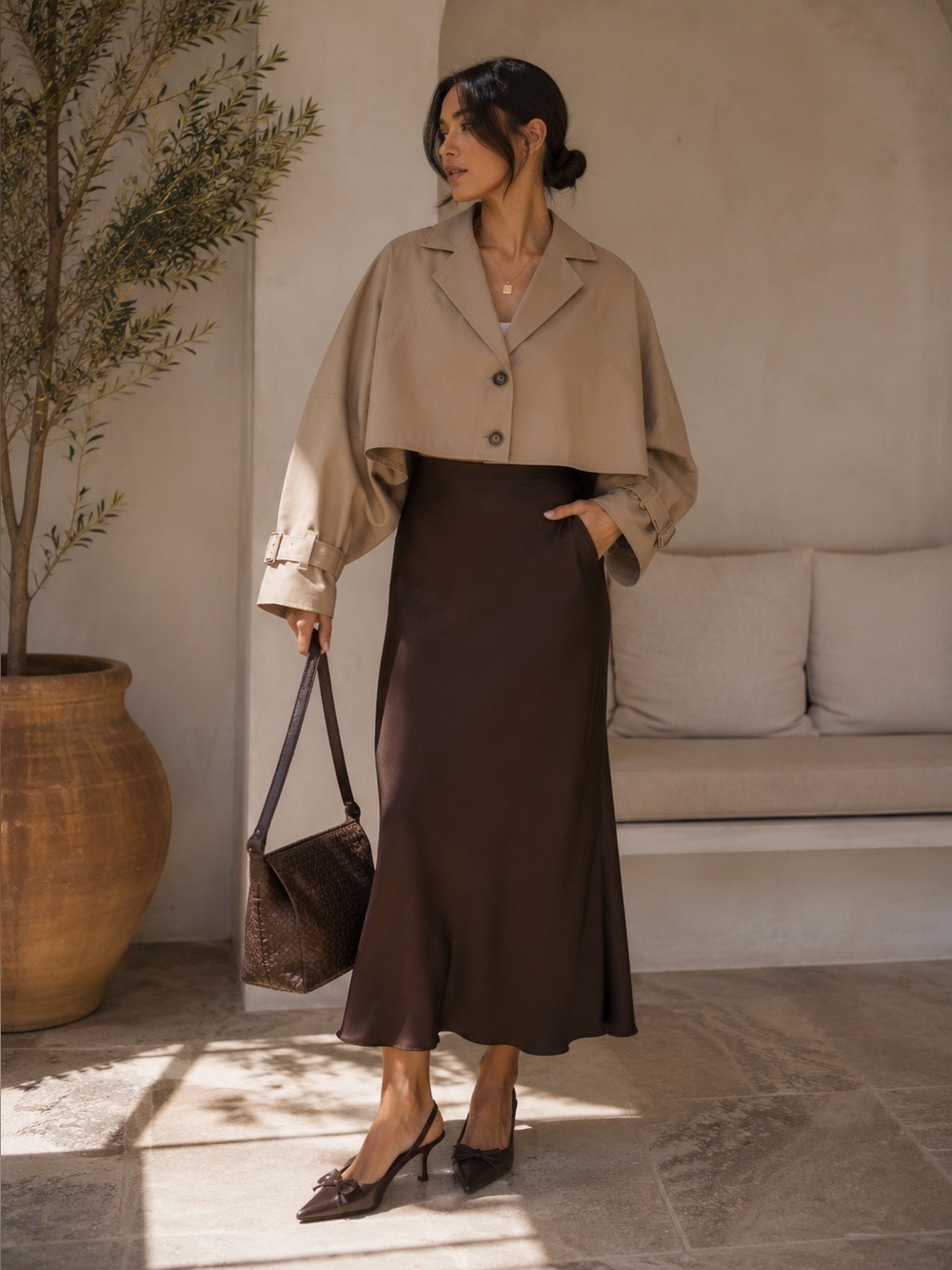 House of Harlow 1960 Tan Cropped Trench Cape Jacket OS